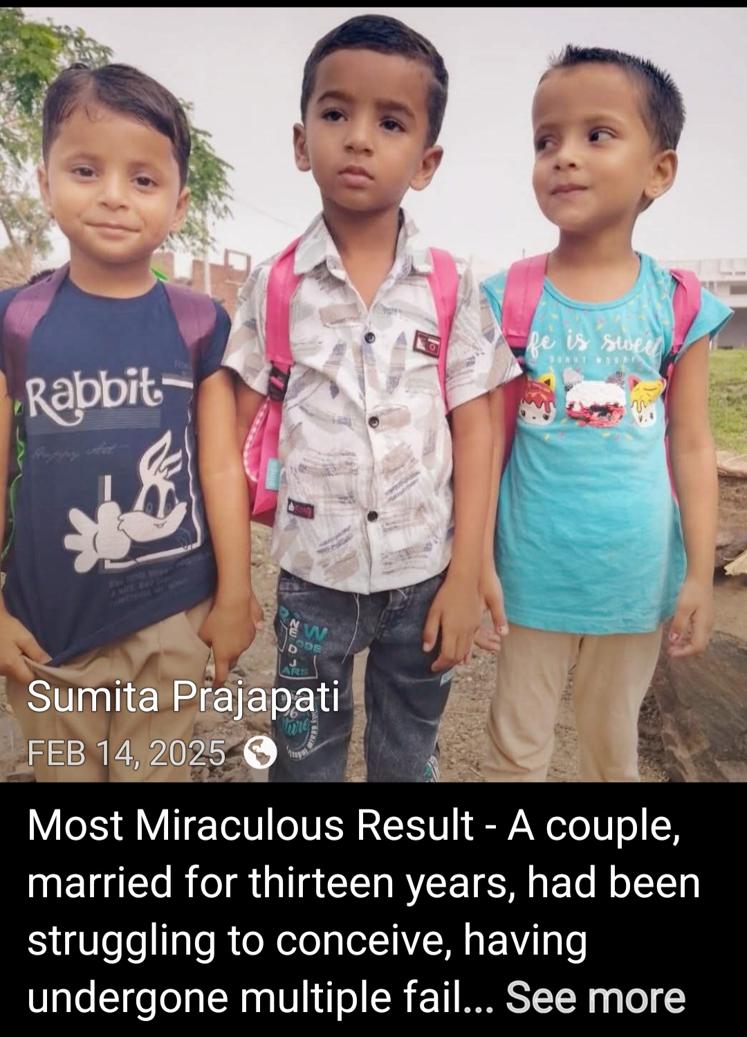 Triplets born after 13 years of marriage conceived within...